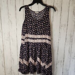 Oddy Navy Floral Lace Trim Sleeveless Babydoll Dress Size S